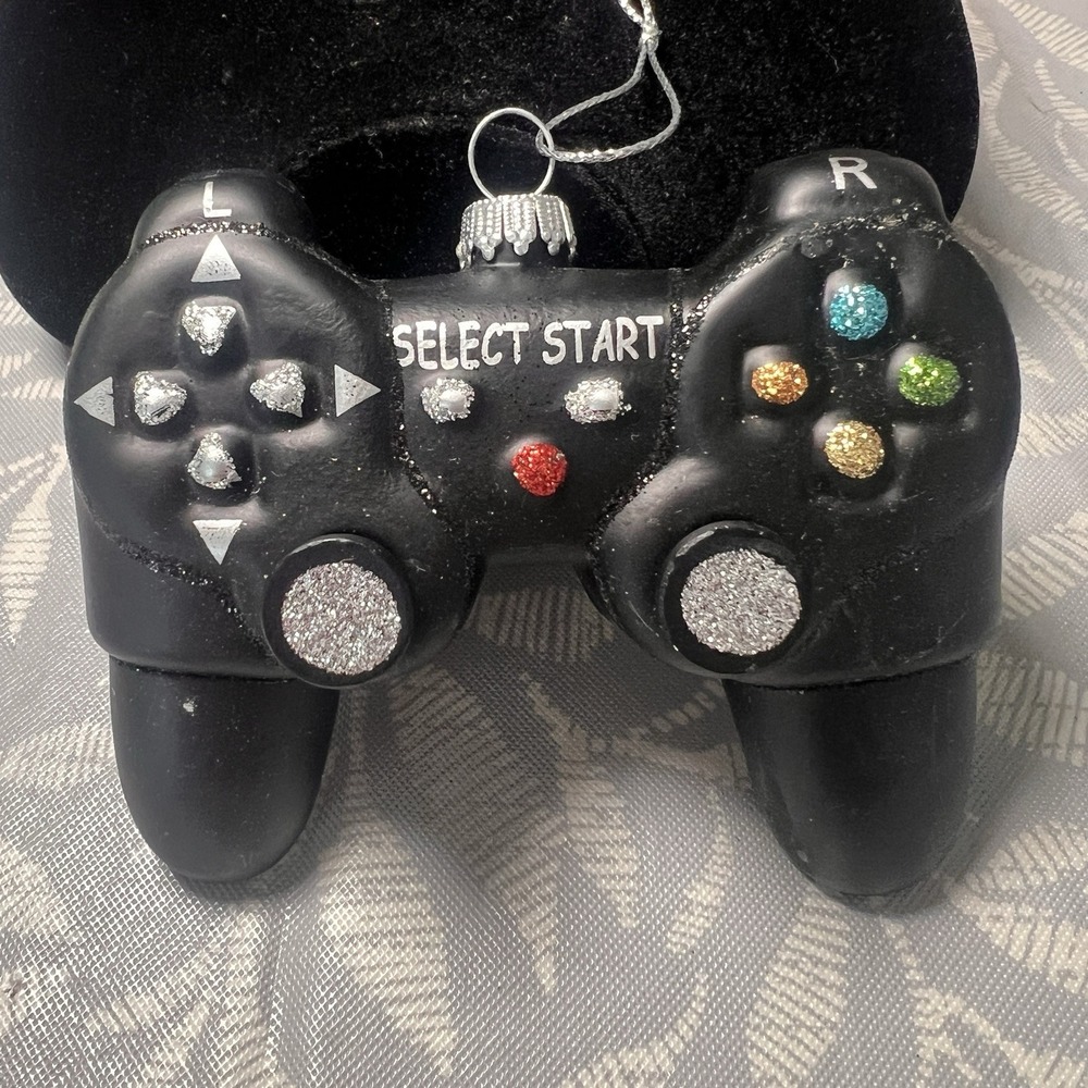 Robert Stanley Blown Glass Christmas Tree Video Game Controller Ornament Black